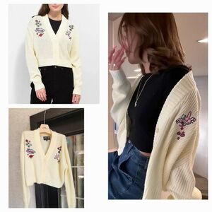 Broken Promises x Happy‎ Bunny Focus On Me Cardigan Ivory Crop Sweater